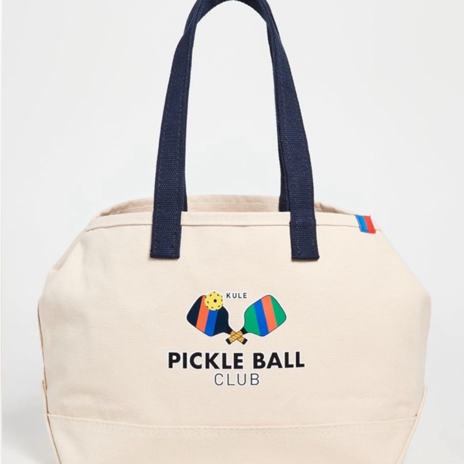 Kule Canvas Pickle Ball Club Tote In Cream With Navy Handles - New With Tags